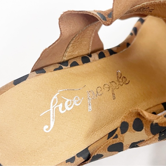 FREE PEOPLE Rosie Animal Print Ruffle Straps Slip On Heels Size EU 37 - Picture 4 of 11